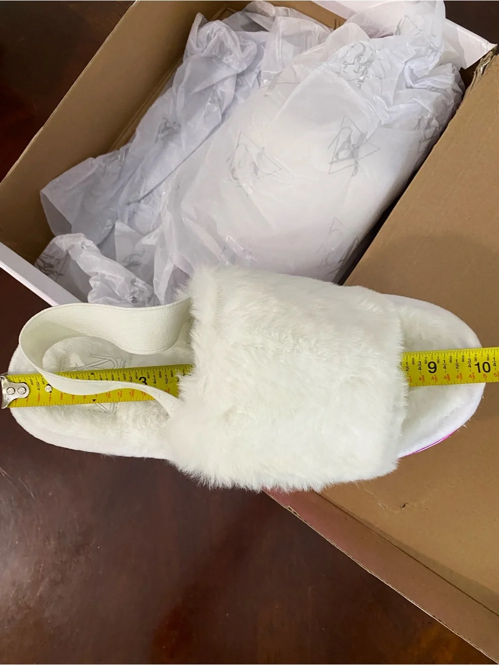 White Faux-Fur Platform Slide with Pink Metallic Cloud Accent